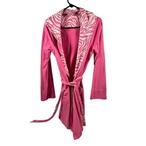 Jasmine & Ginger Robe Large Pink Zebra Print Hooded Cotton Loungewear Women